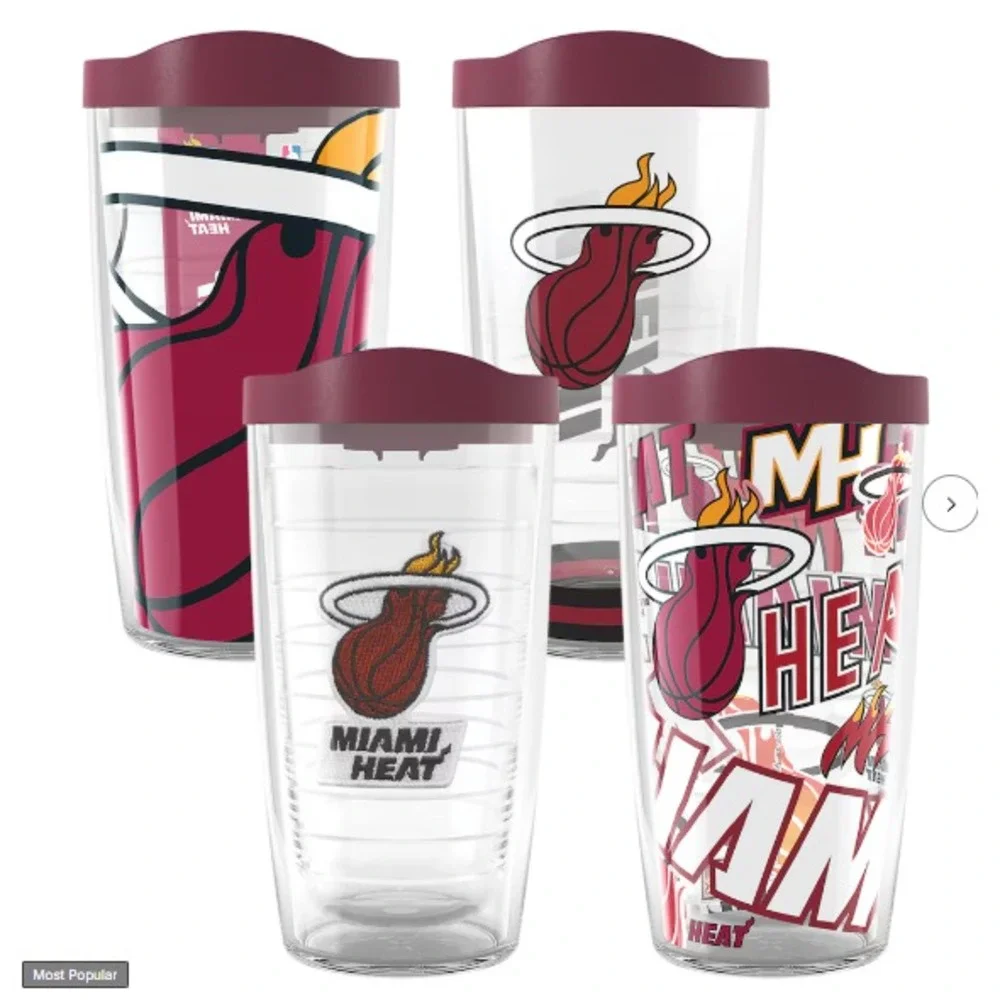 Tervis Tumbler set of four  (4) 16oz Miami Heat NBA NEW with lids